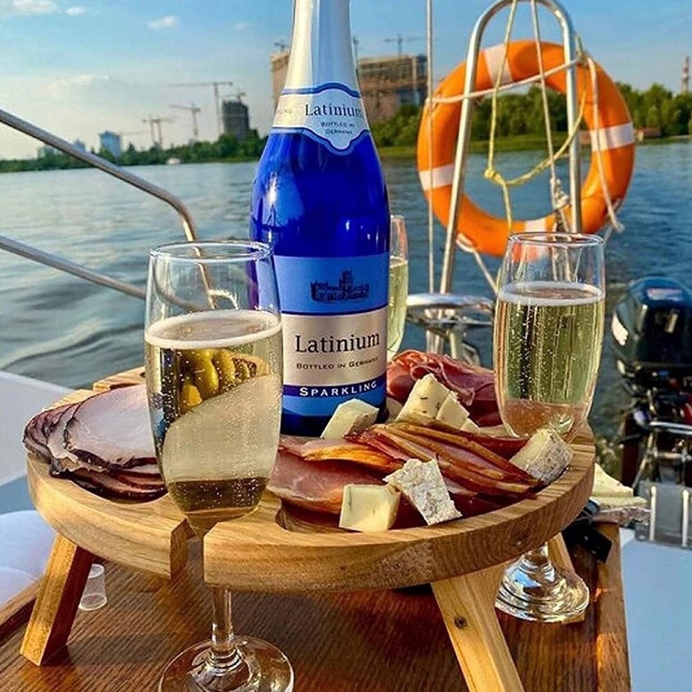NIB Round Charcuterie Board with Wine Glass Holders - Picture 6 of 7